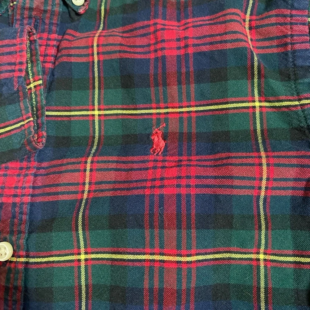 Ralph Lauren boys 10/12 youth M Plaid Shirt Red Green